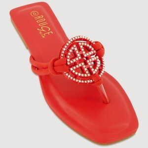 Vibrant Red Sandals with Rhinestone Embellishments